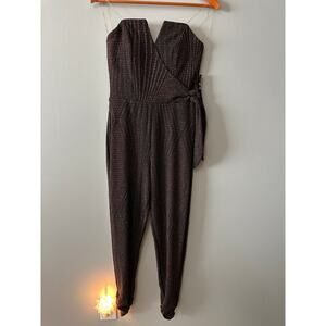 TRIXXI Strapless Shimmer Jumpsuit | Black Metallic Wide Leg | Size Medium | NWT